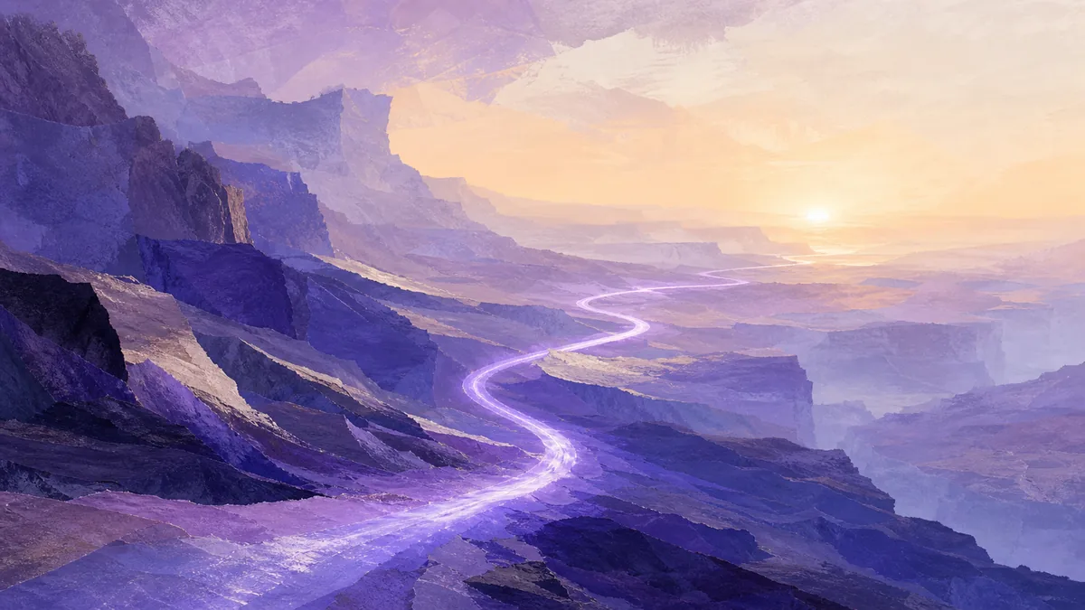 A wide valley at first light with several distinct routes visible, used as the article's opening artwork.